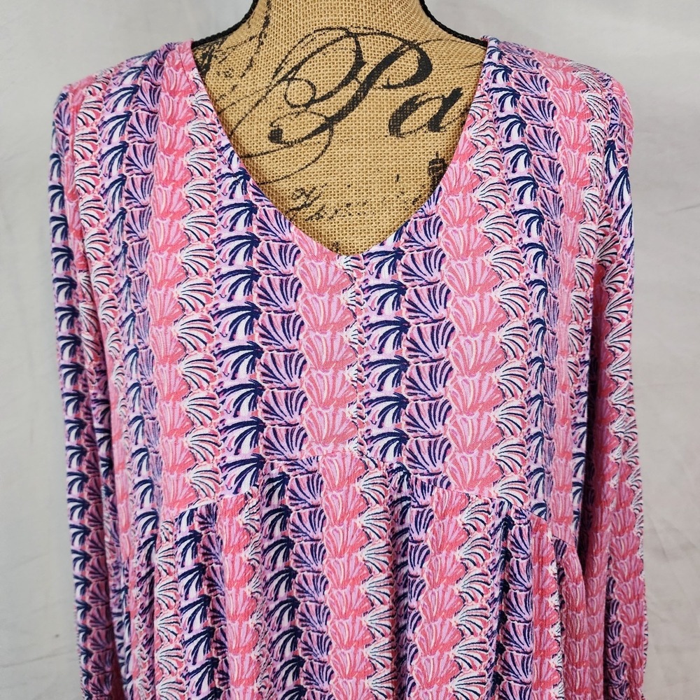 Simply Southern Pink and Navy Long Sleeve V-Neck Dress - Picture 6 of 12